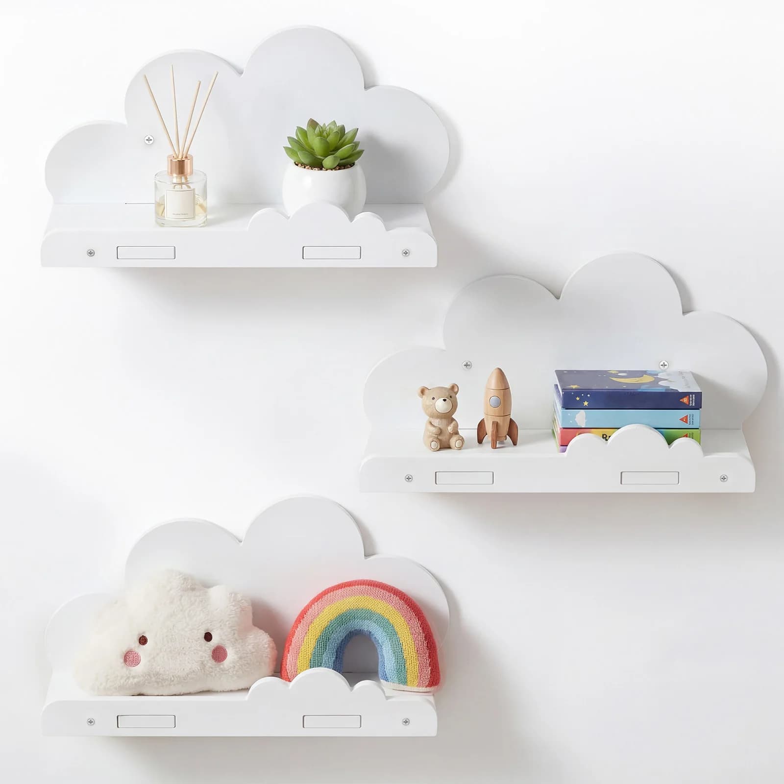 3 Pcs Cloud Shape Floating Shelf Wall Mounted Storage Shelf Wooden Toys Books Organizer Racks with Screw for Living Room Bedroom