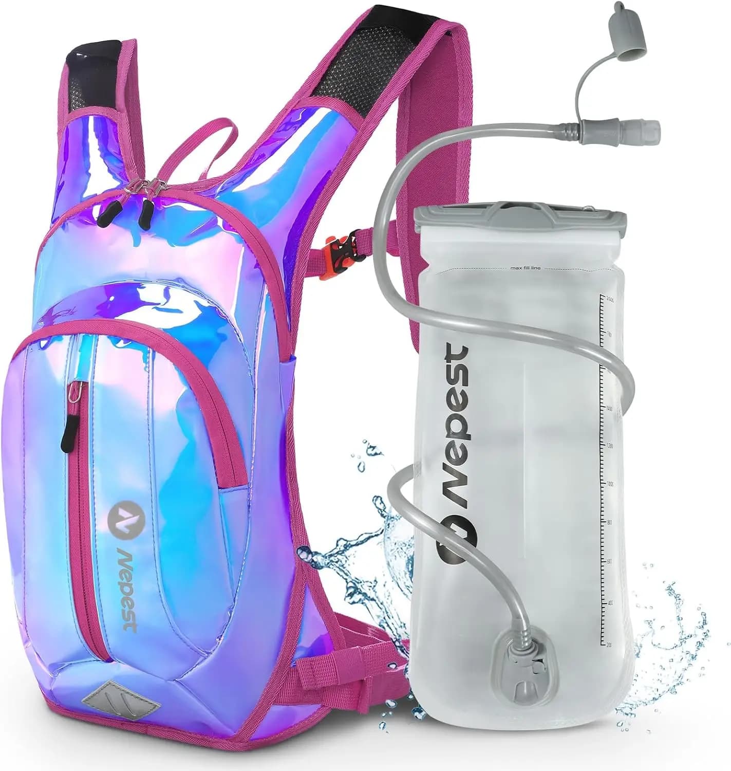 Zaino per Idratazione con Sacca d'Acqua da 2L per Escursionismo, Ciclismo e Corsa, Leggero e Regolabile con Tasche Multiple