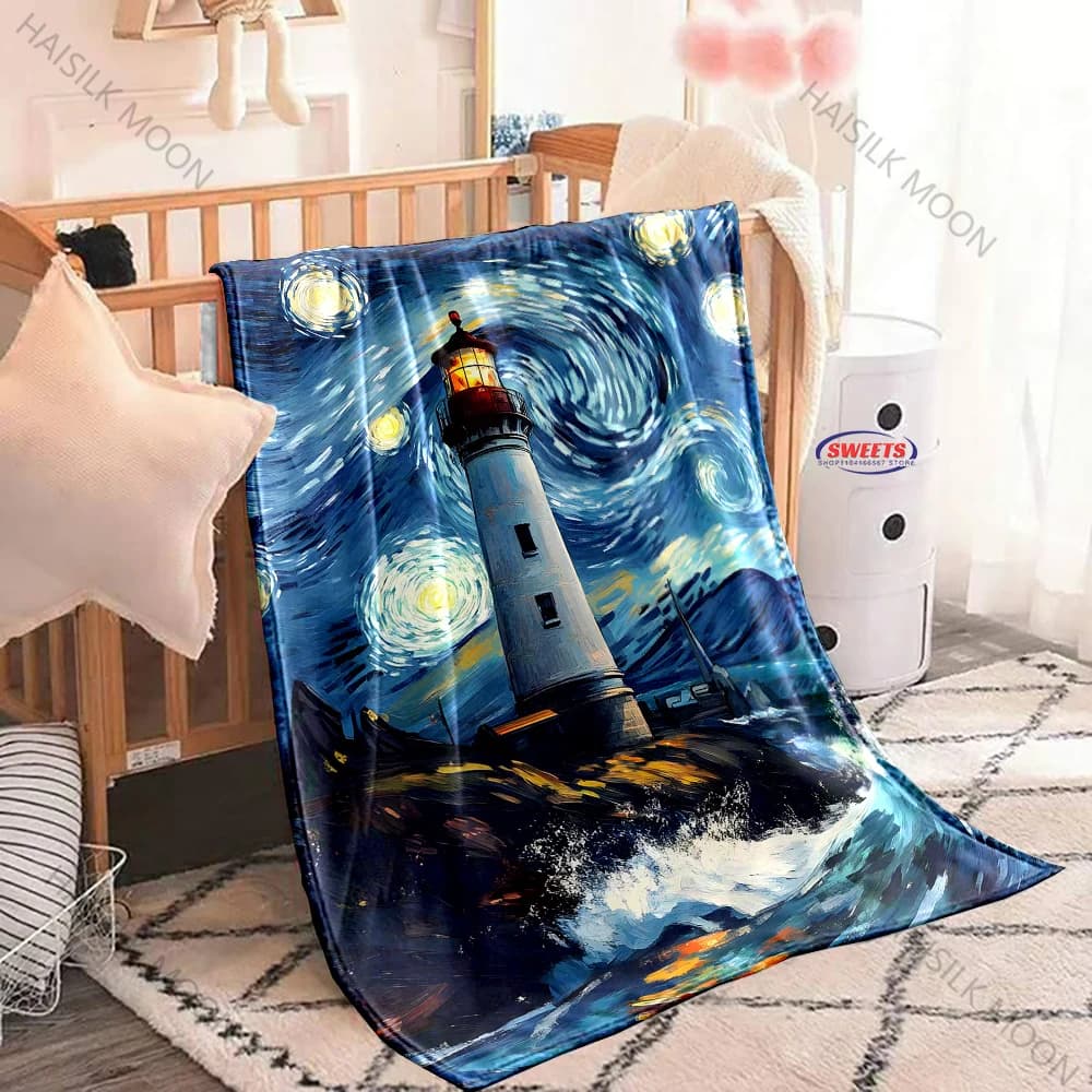 Coperta con stampa faro misterioso per ragazzi e ragazze, coperta morbida e accogliente per divano letto, regali di compleanno per le vacanze di Natale per la famiglia