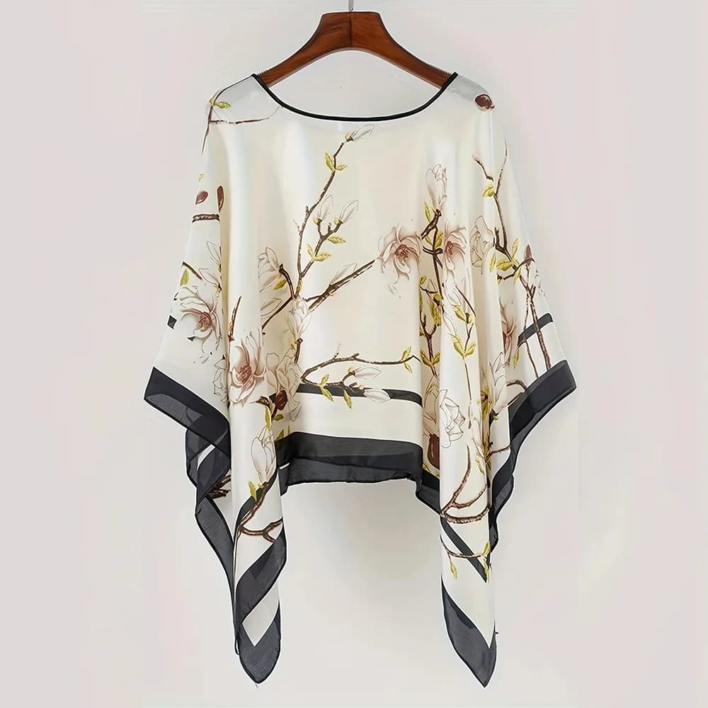 Loose Fit Poncho Cloak Scarf Printed Comfortable Simulated Silk Pullover Sun Protection Polyester Versatile Scarves Summer P1