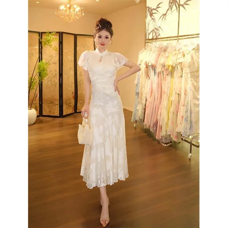 Slimming Chinese Style Dress with Ancient Wind Long Skirt High Waist A-Line Summer Casual Women's Single Piece