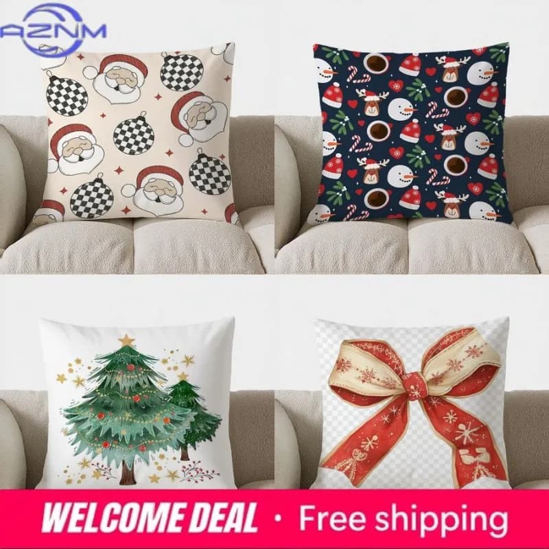 Decorazione per la casa, copricuscino con motivo natalizio a quadretti e Babbo Natale, adatto per divano, camera da letto, auto.