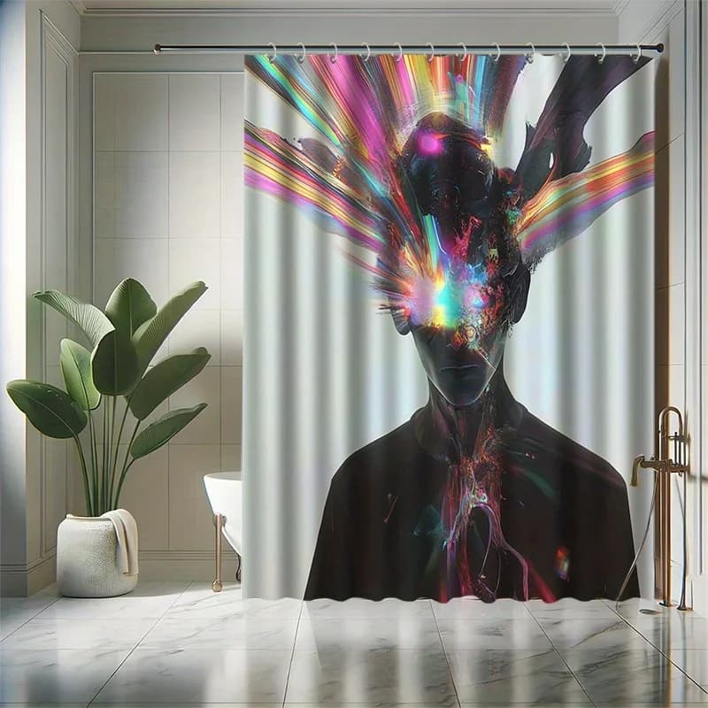~O~Set di tende da doccia con silhouette umana fantasy, design a esplosione colorata, poliestere resistente all'acqua, divisorio per vasca da bagno, tutto il mare