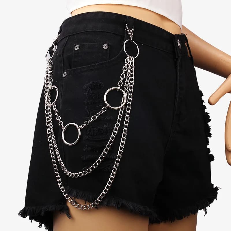 Fashionable and versatile punk style three-layer circular ring alloy pants chain hip-hop jeans decoration body chain jewelry