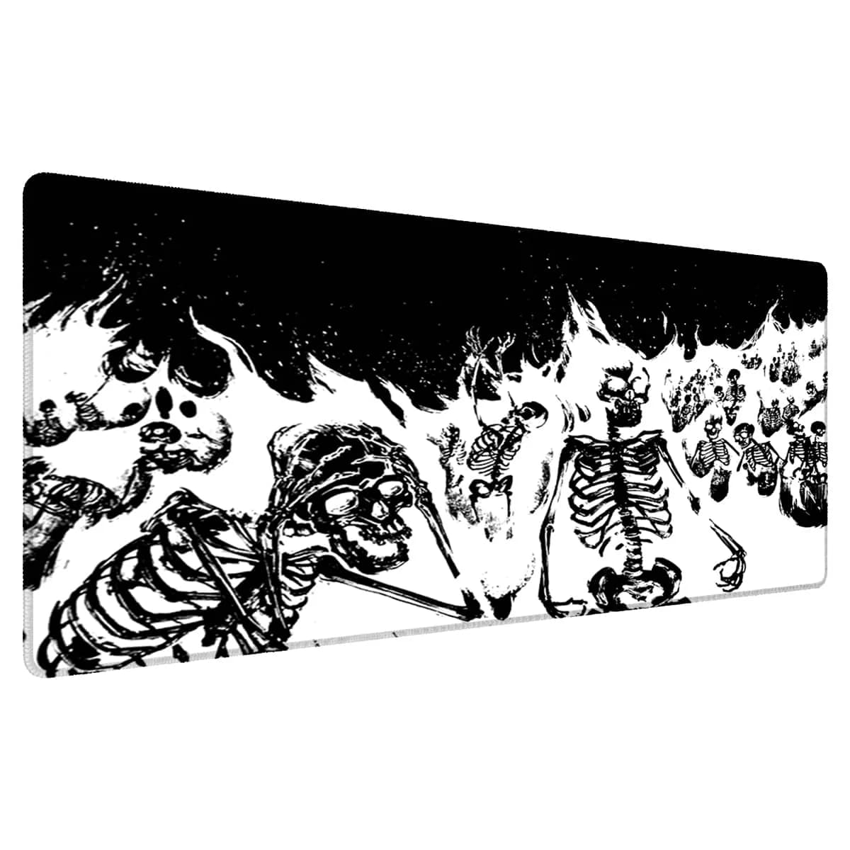 1pc grande nero bianco scheletro fire art design mouse pad-multi-dimensione antiscivolo bordo cucito tappetino da scrivania per giochi a casa, regalo ideale