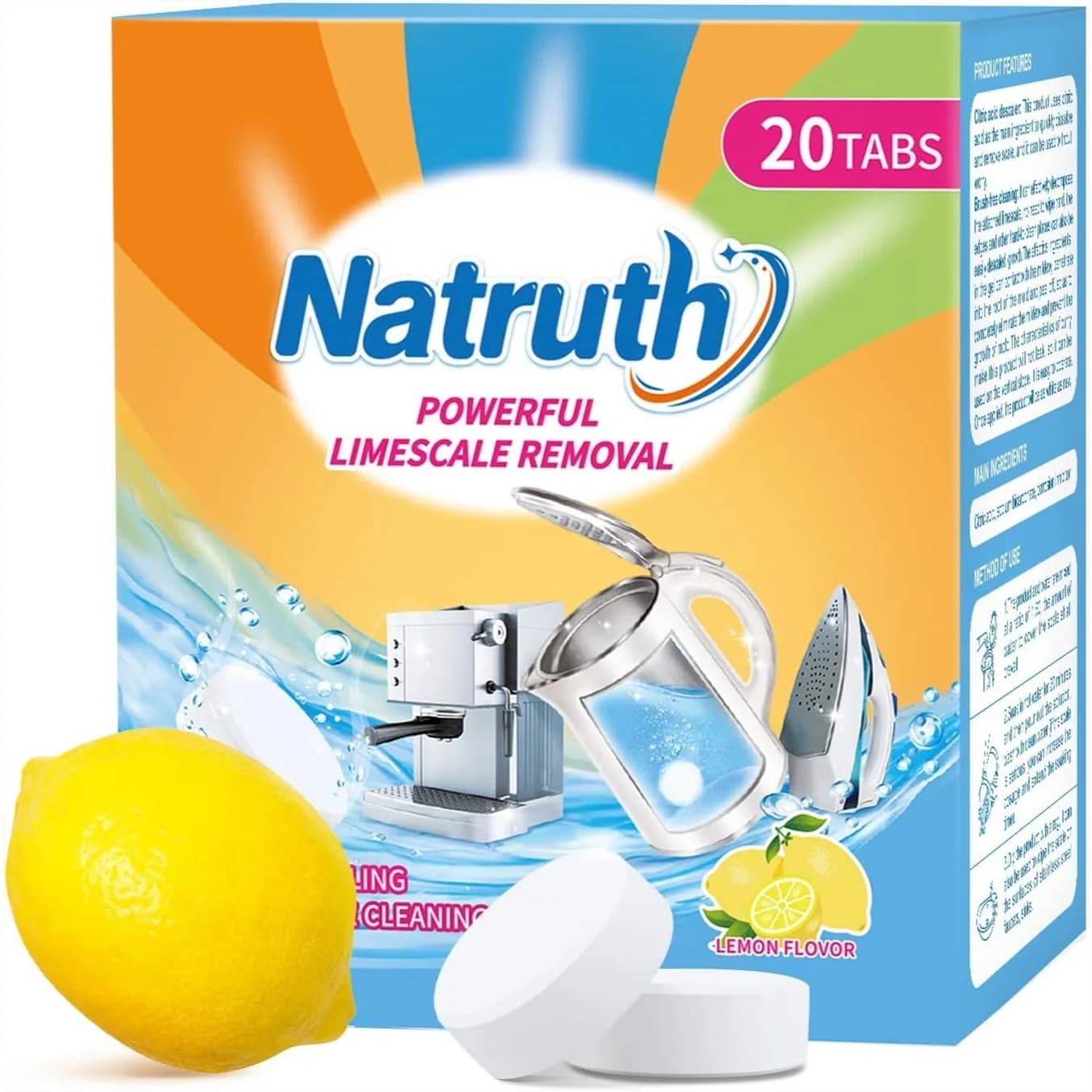 20 Packs Limescale Removal Tablets for Kettle, Coffee Machine, Efficient Cleaner with Citric Acid, Odor-Free Descaler for