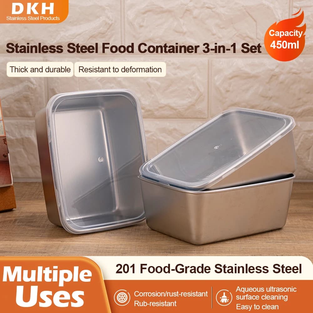 Set di 3 Mini Contenitori Impilabili in Acciaio Inox con Coperchi, Vaschette Bento per Campeggio e Preparazione Pasti a Casa