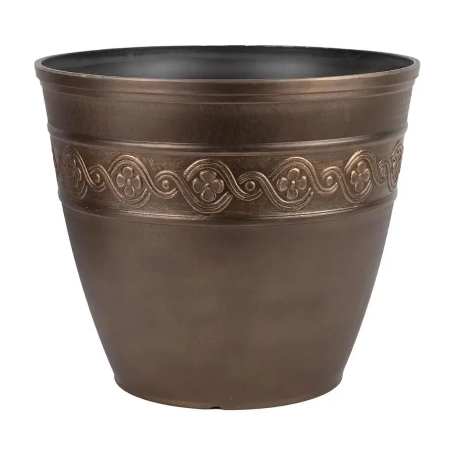 Resin Plant Vase Style Corinthian for Home and Garden, Round Vase for Plants and Flowers from Outside and Interior, 16 Inches, Finish Oil Rubed