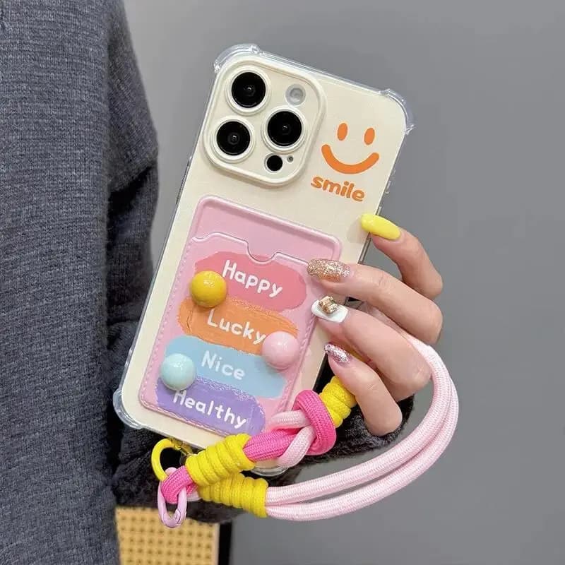 Sorriso 3D Borsa per carte di fagioli di caramelle Custodia da appendere per Samsung Galaxy S24 Ultra S22 S23 Plus S20 S21 FE A55 5G A54 A53 A52 A35 A23 A24 A33