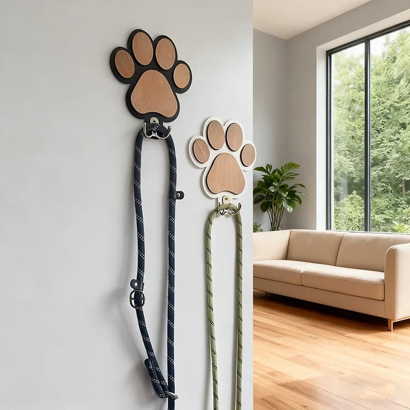 Fashion Wooden Paw Print Wall Hooks Pet Leash Storage Hanger Durable Safe Decorative Home Organizer For Hanging Clothes