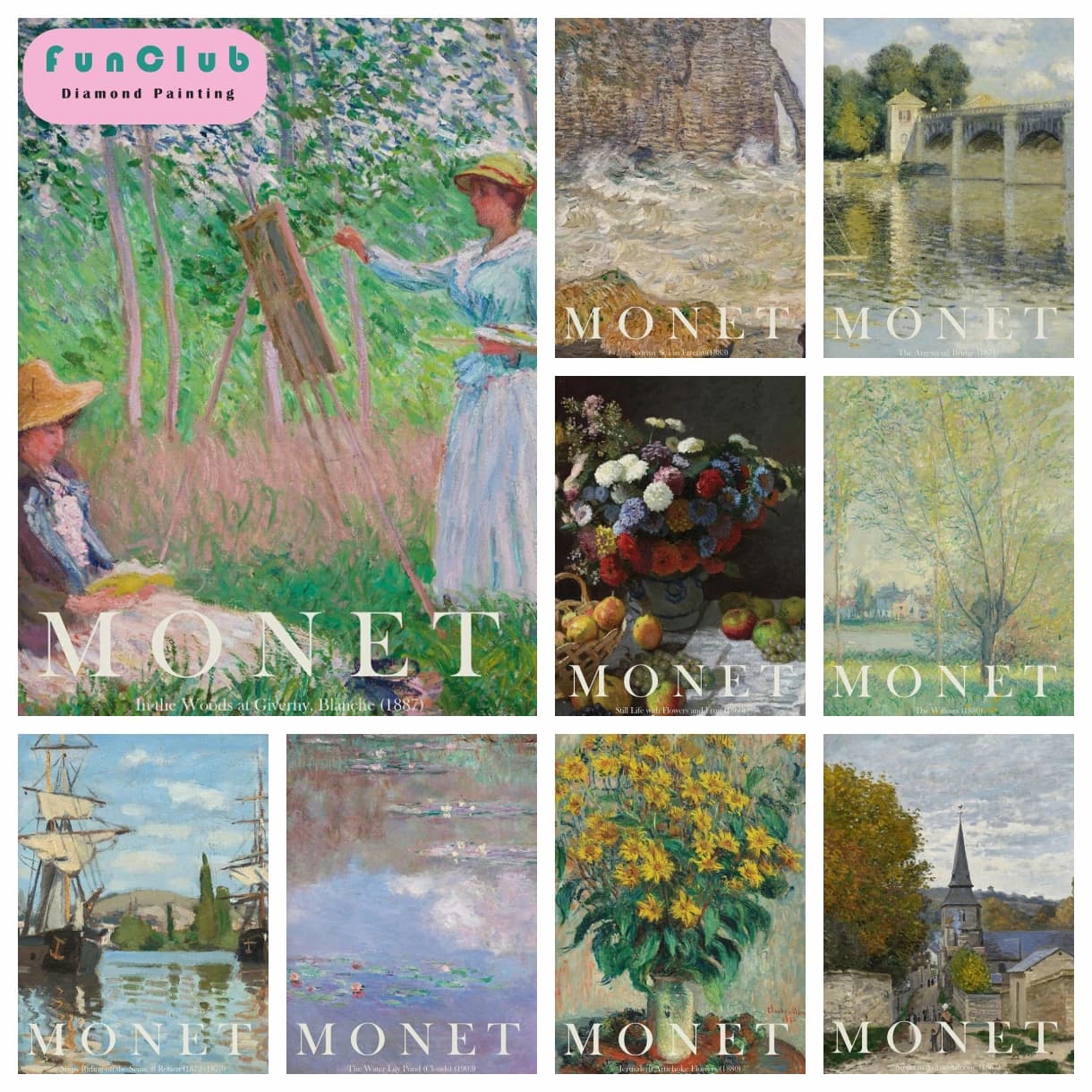 DIY Diamond Art Painting Kit Claude Monet Famous Artist Classic Masterpiece Collection Embroidery Mosaic Cross Stitch Home Decor