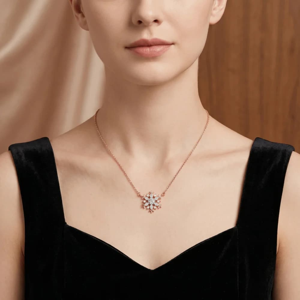 Fashion Luxury Snowflake Necklace Zircon Choker Women's Collarbone Chain Adjustable Snowflower Crystal Necklace Girl