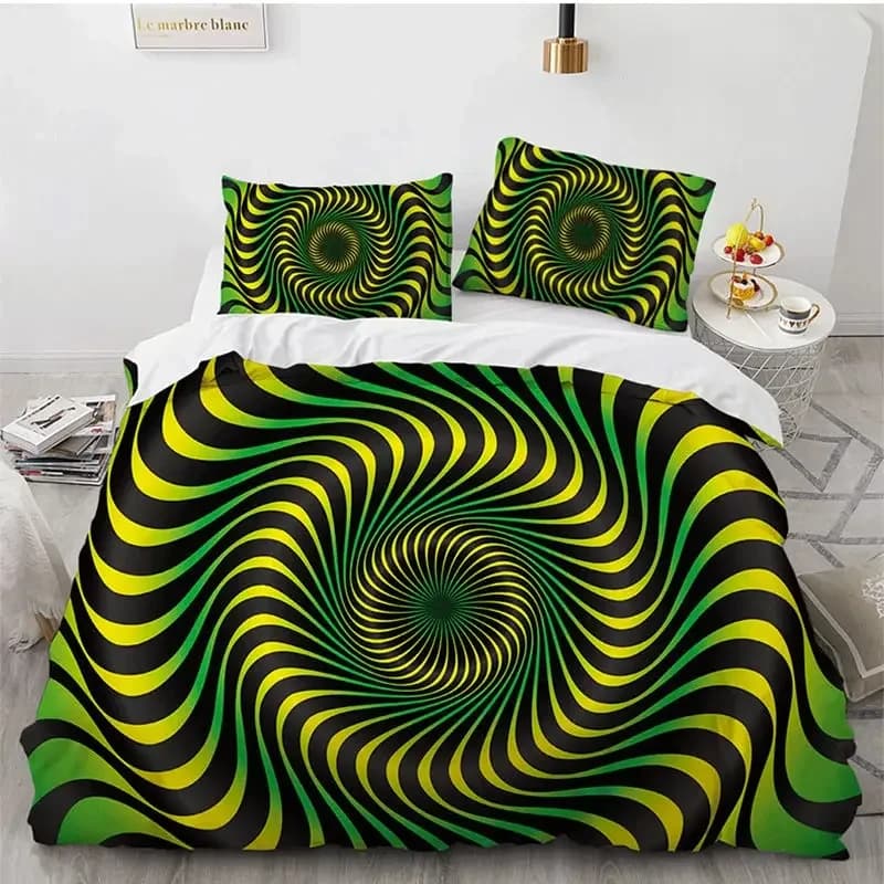 Psychedelic Swirl Duvet Cover Abstract Geometric Bedding Set Microfiber Twin King Quilt Cover With Pillowcases For Kids Adult