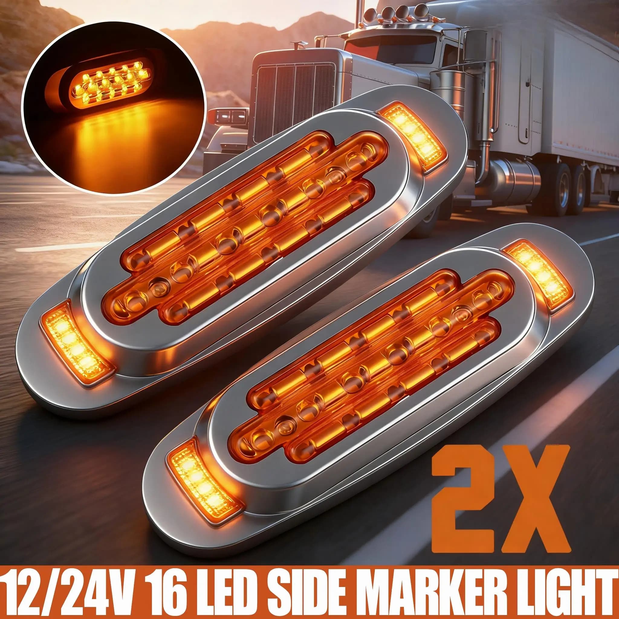 2PCS LED Side Marker Indicator Lights Front Rear Tail Clearance Lamp DC 12V Universial for Bus Truck Lorry Trailer Boat