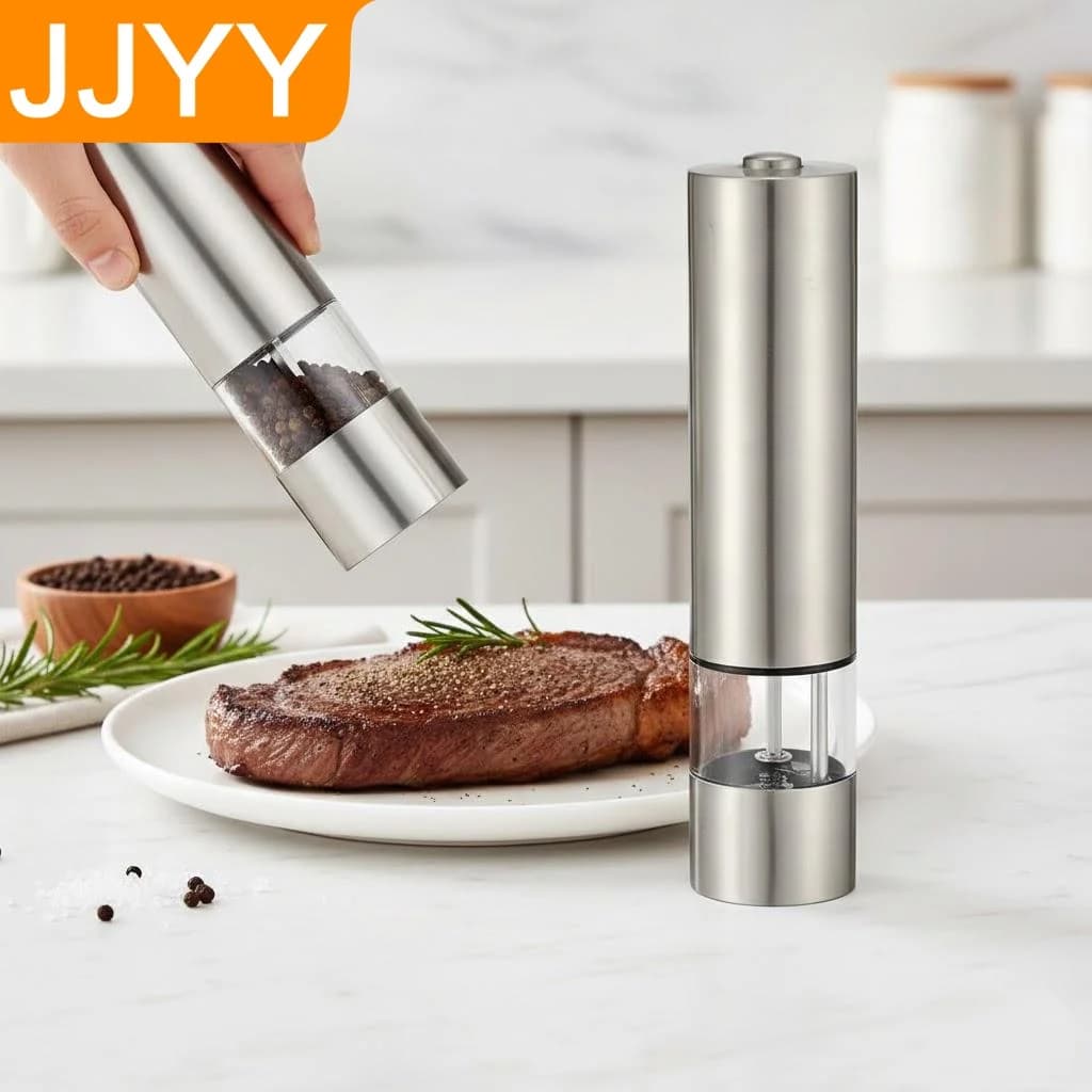 Set Macinapepe e Macinasale Elettrico in Acciaio Inox con Regolazione della Macinatura, Macina Erbe e Spezie, Utensile da Cucina