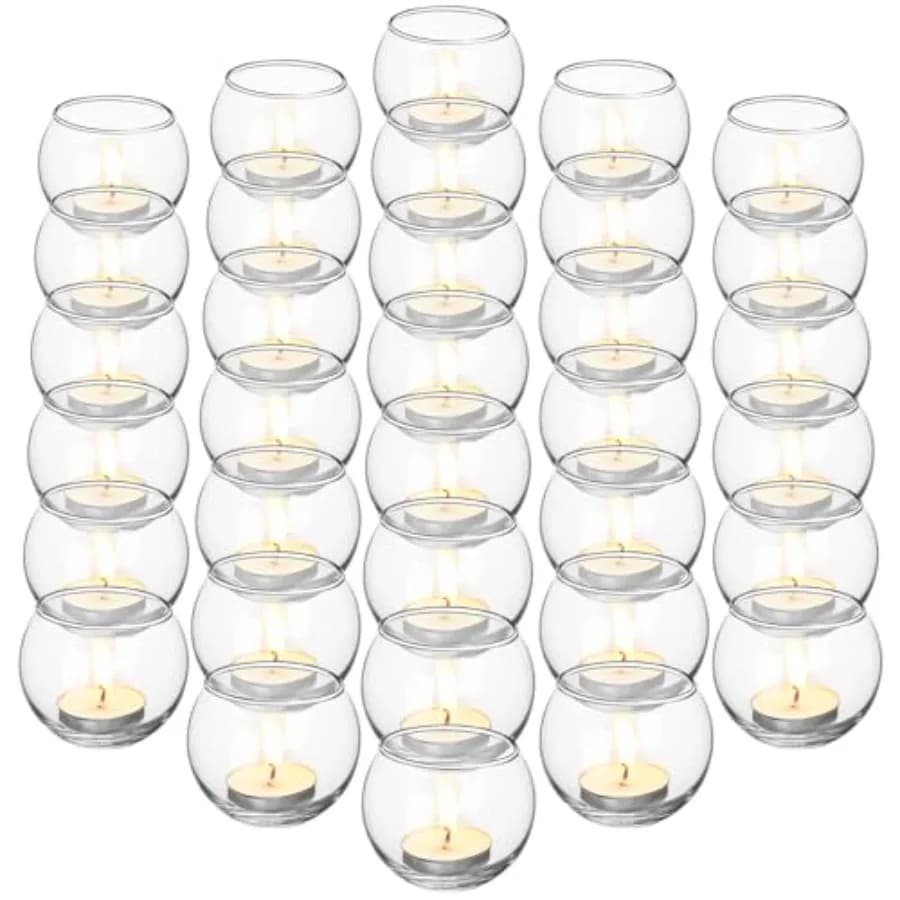 36 Portacandele Votivi Trasparenti 5x5,5 cm in Vetro Rotondo per Candele Tealight, Ideali per Matrimoni e Centrotavola