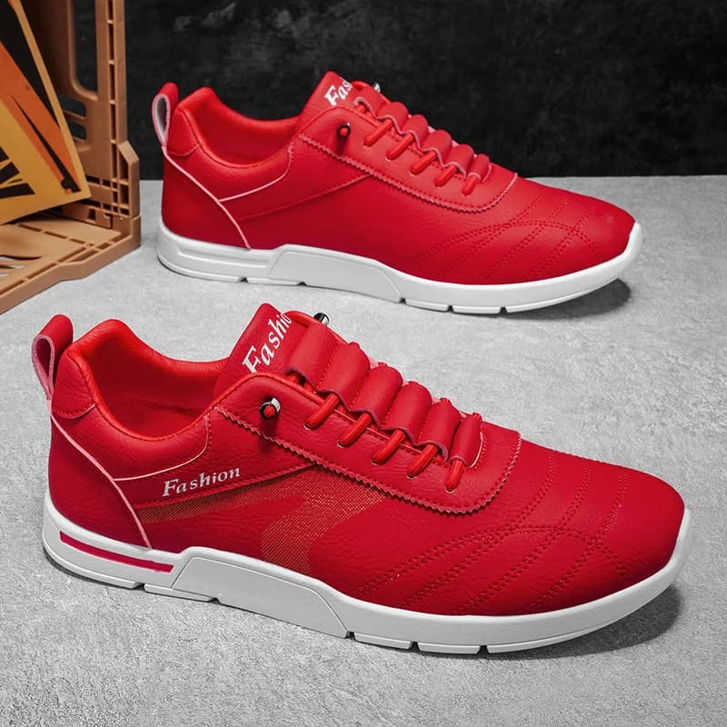 Sneakers Rosse Casual alla Moda per Uomo, Comode Scarpe in Pelle, Scarpe da Ginnastica per Corsa all'Aperto, Scarpe Sportive Antiscivolo da Uomo