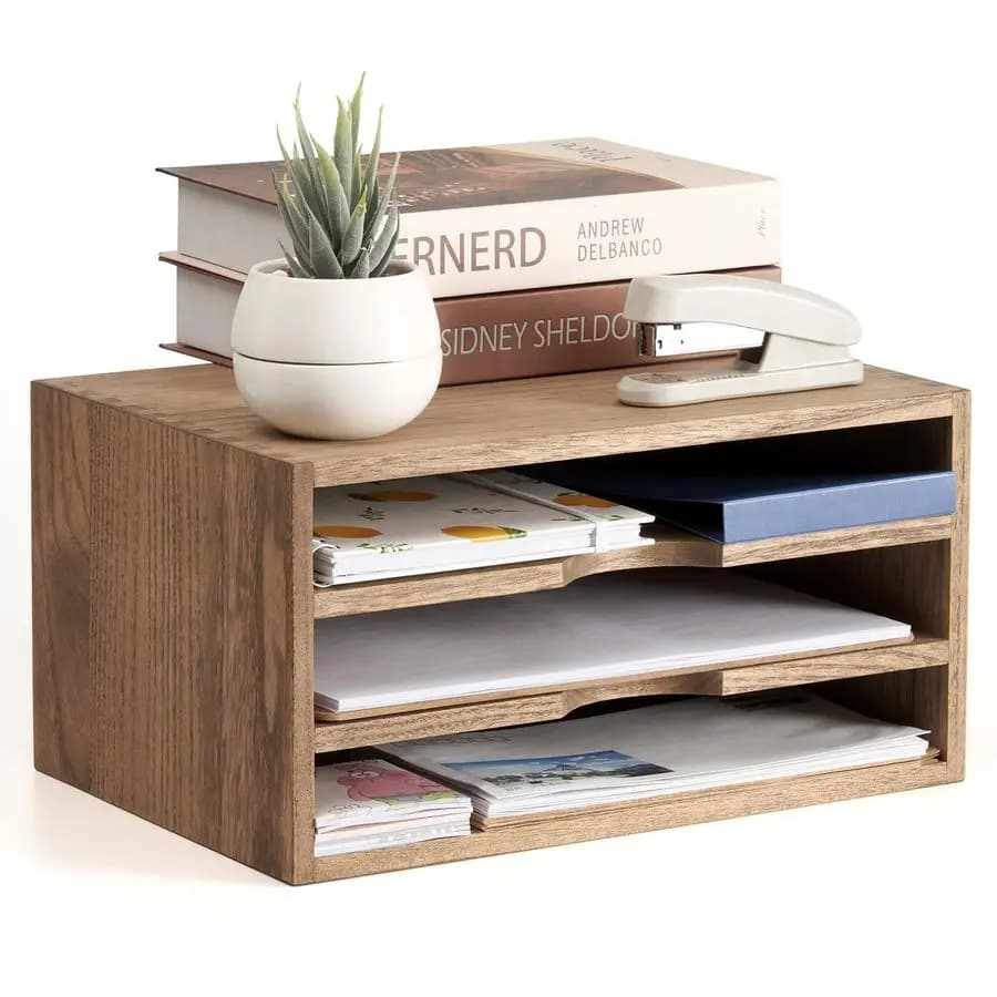 Organizer da Scrivania in Legno, Porta Documenti, Porta Lettere, Scaffale per Archiviazione, Divisori per Riviste, Portaoggetti per Casa e Ufficio