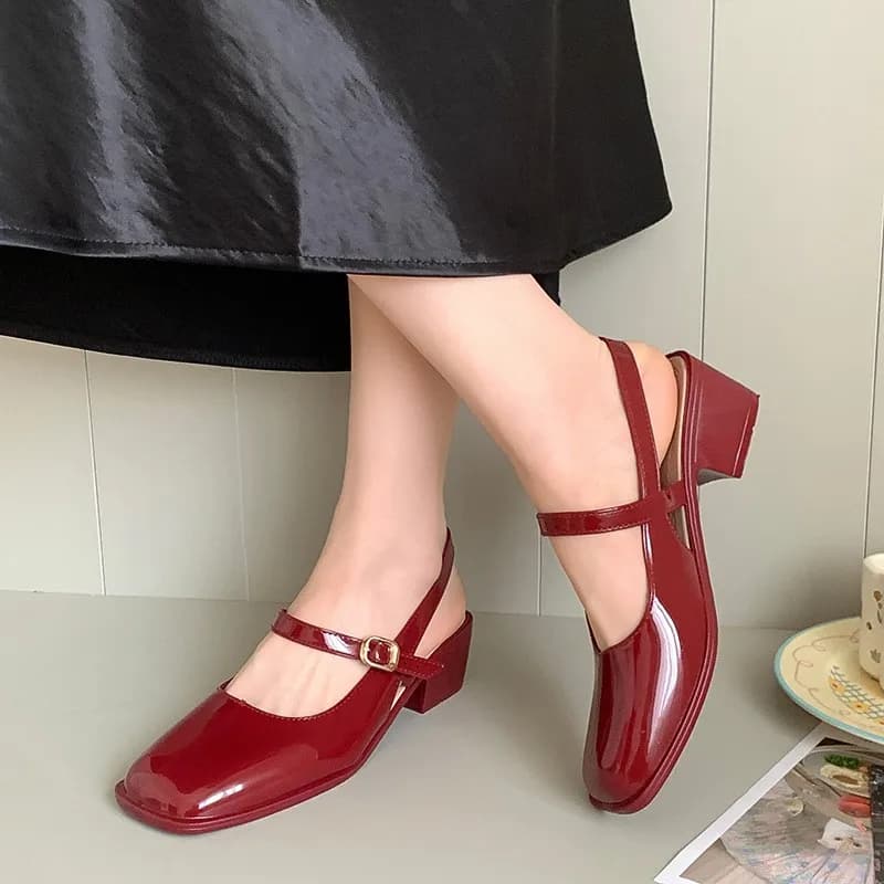 Women's Sandals Summer 2025 Square Head Chunky Heel Back Open Single Shoe Vintage Sandals Mary Jane Women's Shoes Mujer