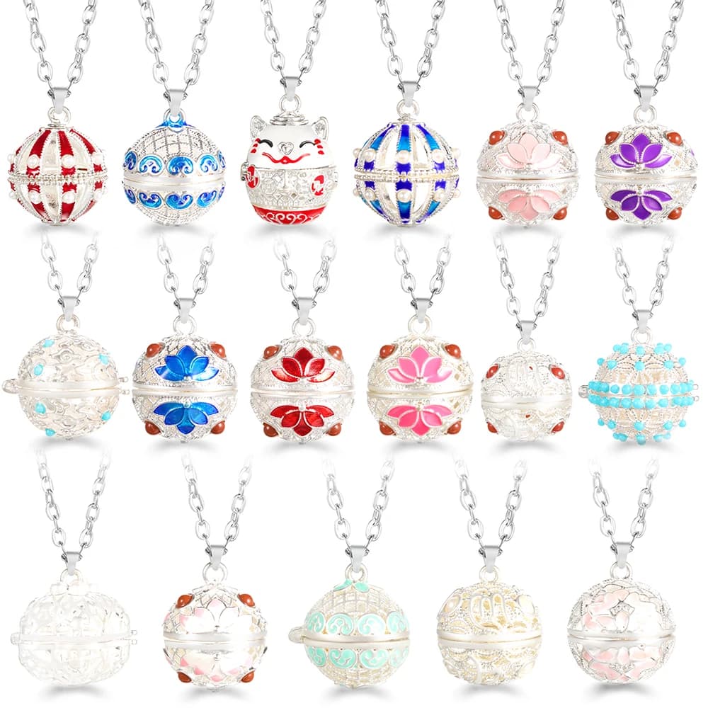 Carillon messicano Fiore dipinto ad olio Aromaterapia Ciondolo in argento Diffusore di oli essenziali Palla luminosa Collana da donna Accessori Regalo