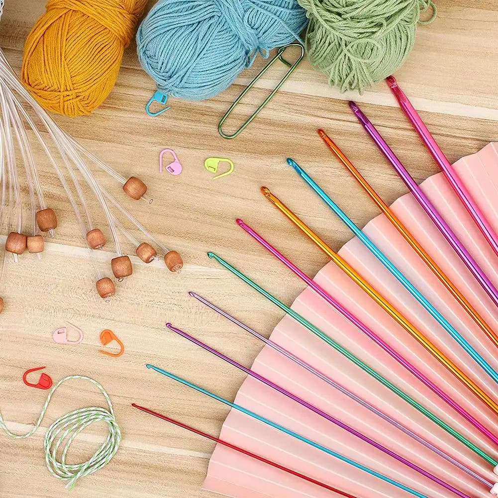 A74U 23 Pieces Tunisian Crochet Hooks Set 3-10 mm Cable Bamboo Knitting Needle with Bead Carbonized Bamboo Needle Hook 2-8mm