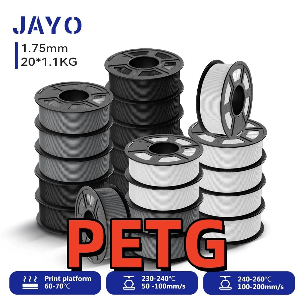 JAYO PETG 3D Printer Filament with 20 rolls 1,75 ±0,02 mm 1,1 kg/roll BK+WT+GY High tenacity Filament suitable for most FDM printers
