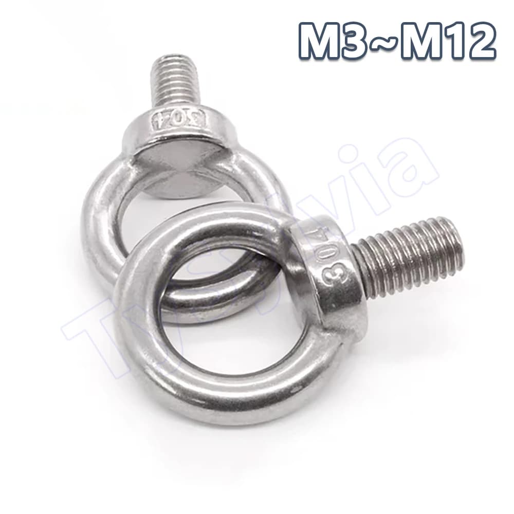 Viti a Occhio in Acciaio Inox 304 per Sollevamento Marino, Anelli e Fori per Cavi e Corde, da M3 a M12