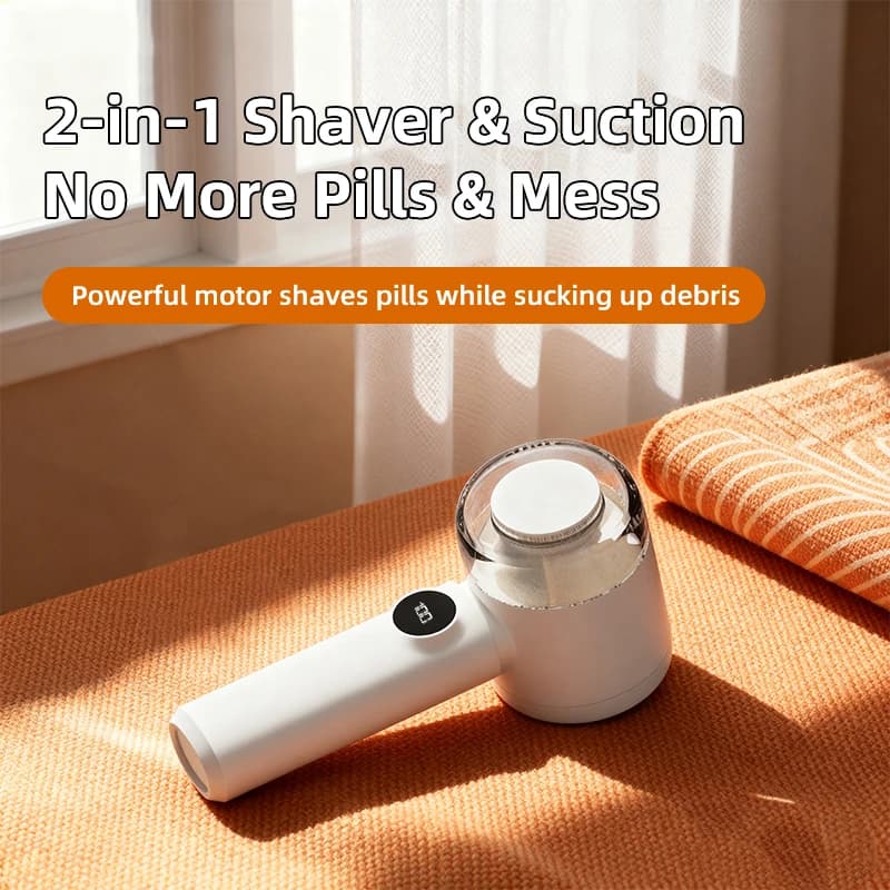 Portable Rechargeable Fabric Shaver Lint Remover Vacuum Sweater Defuzzer with Digital Display for Clothes Care