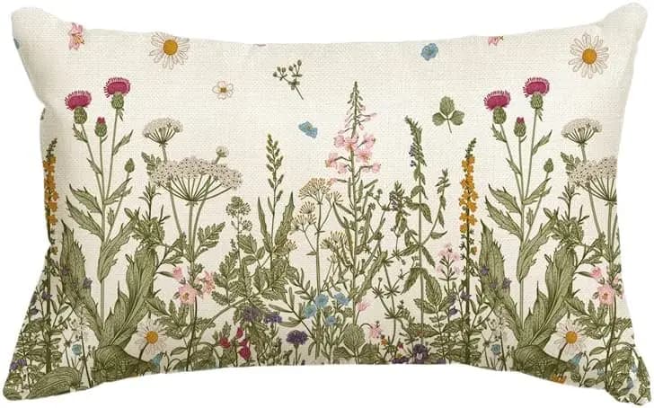 Fodera per cuscino con motivo fiori selvatici, 12 x 20 pollici, per decorazione divano e poltrona