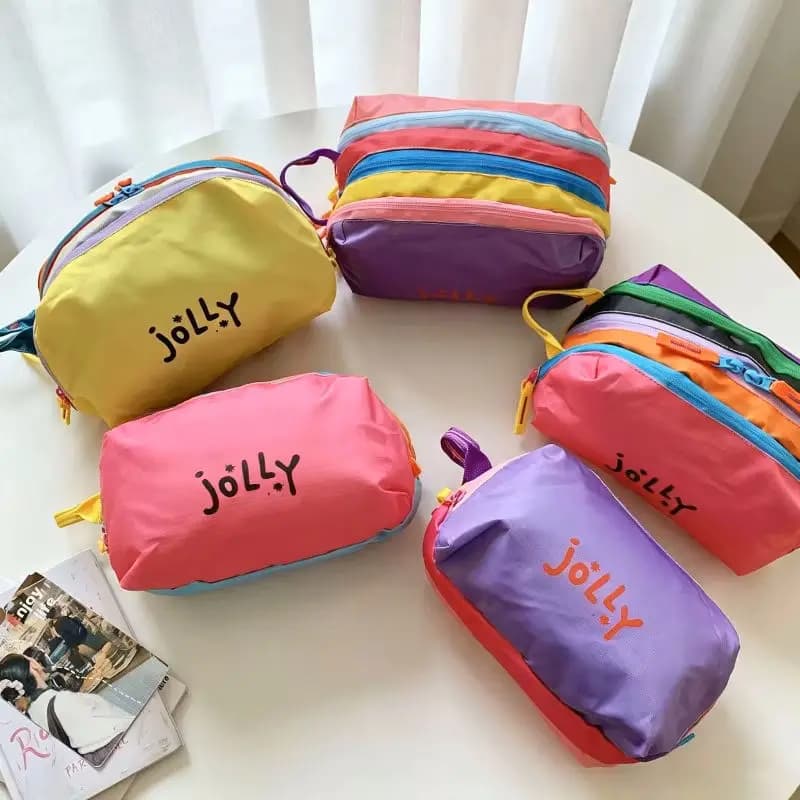Dopamine ColorfulLetter Print Makeup Bag Nylon Cosmetic Pouch Waterproof Travel Wash Storage Bag For Women Girls Daily Outdoor