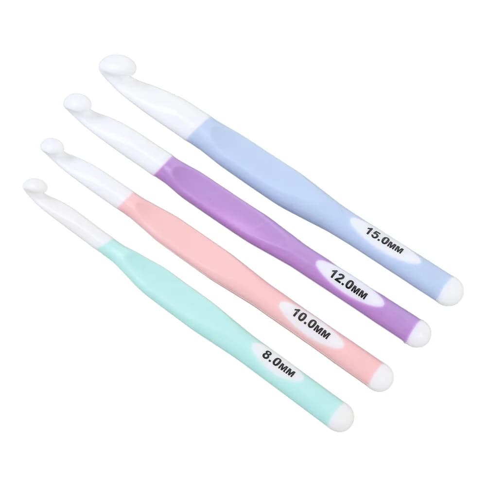 4pcs Durable ABS TPR Handle Crochet Hook Set Ergonomic Handle Long Shaft Knitting Hooks Weaving Tools For Rug Weaving