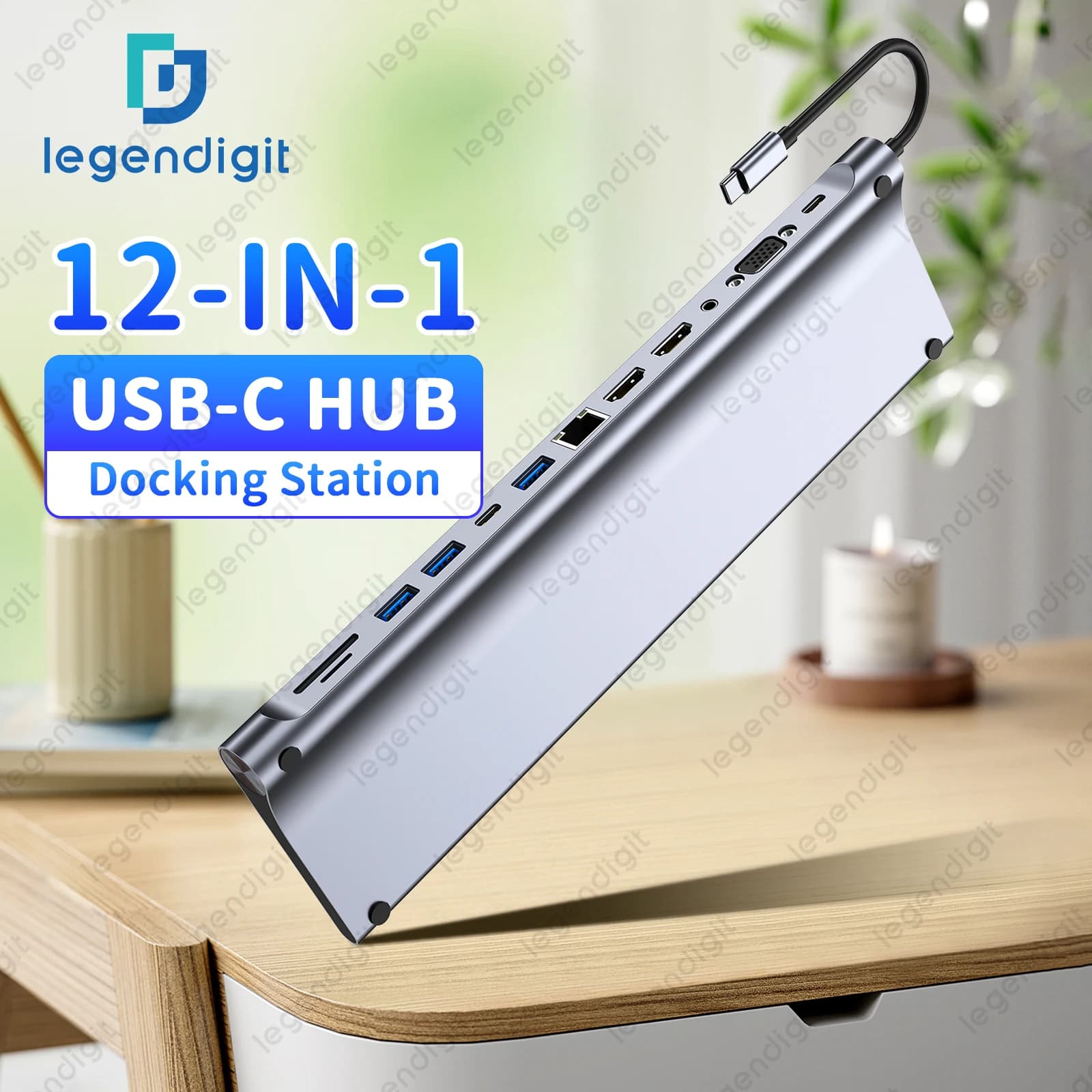 Docking station hub USB C universale doppio monitor con 2 porte USB HDTV PD 3 Lettore di schede SD TF Audio Ethernet per PC Mac Laptop