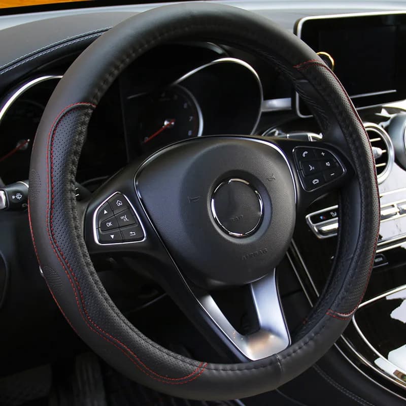 Universal cover for car in fabric and leather, relief style, anti-slip, breathable, steering wheel protection, dust cover