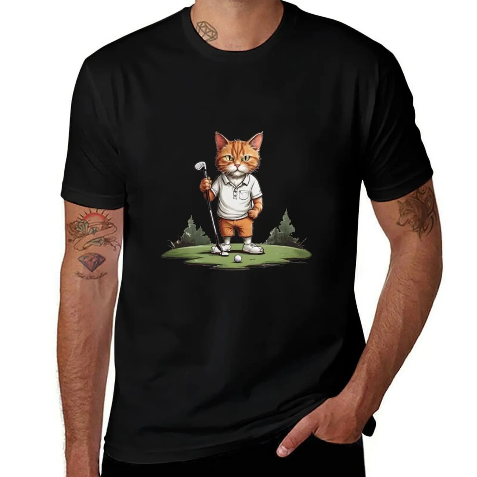 T-shirt con gatto felice che gioca a golf, taglia grande, leggera