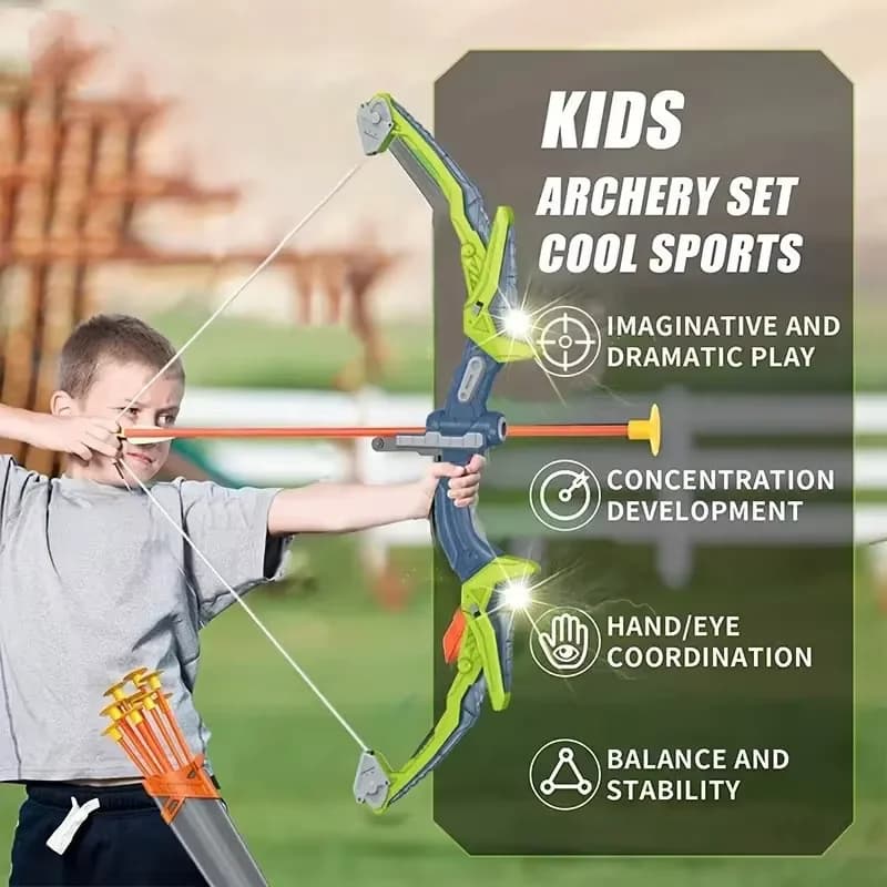 Set di giocattoli per tiro con l'arco per bambini Set di frecce per arco leggero a LED Balestra Sport all'aria aperta Ventosa Bersaglio Grandi frecce morbide Gioco di tiro per ragazzo