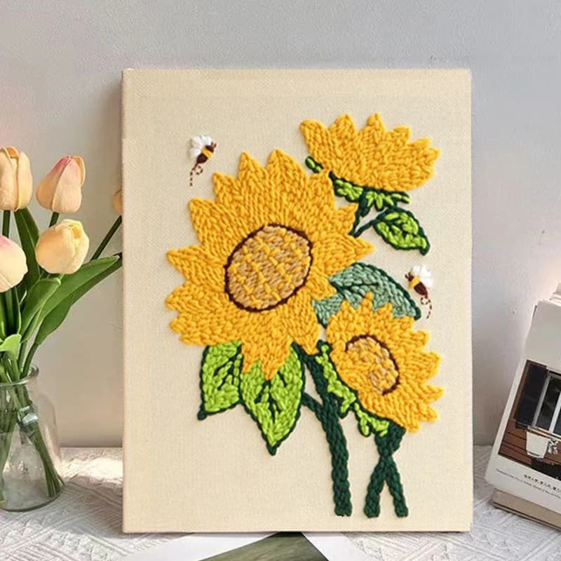 Sunflower Punch Needle Embroidery Painting Kit for Adult Wool Poke Embroidery Easy Craft Set Knitting Needlecraft Kit Home Decor