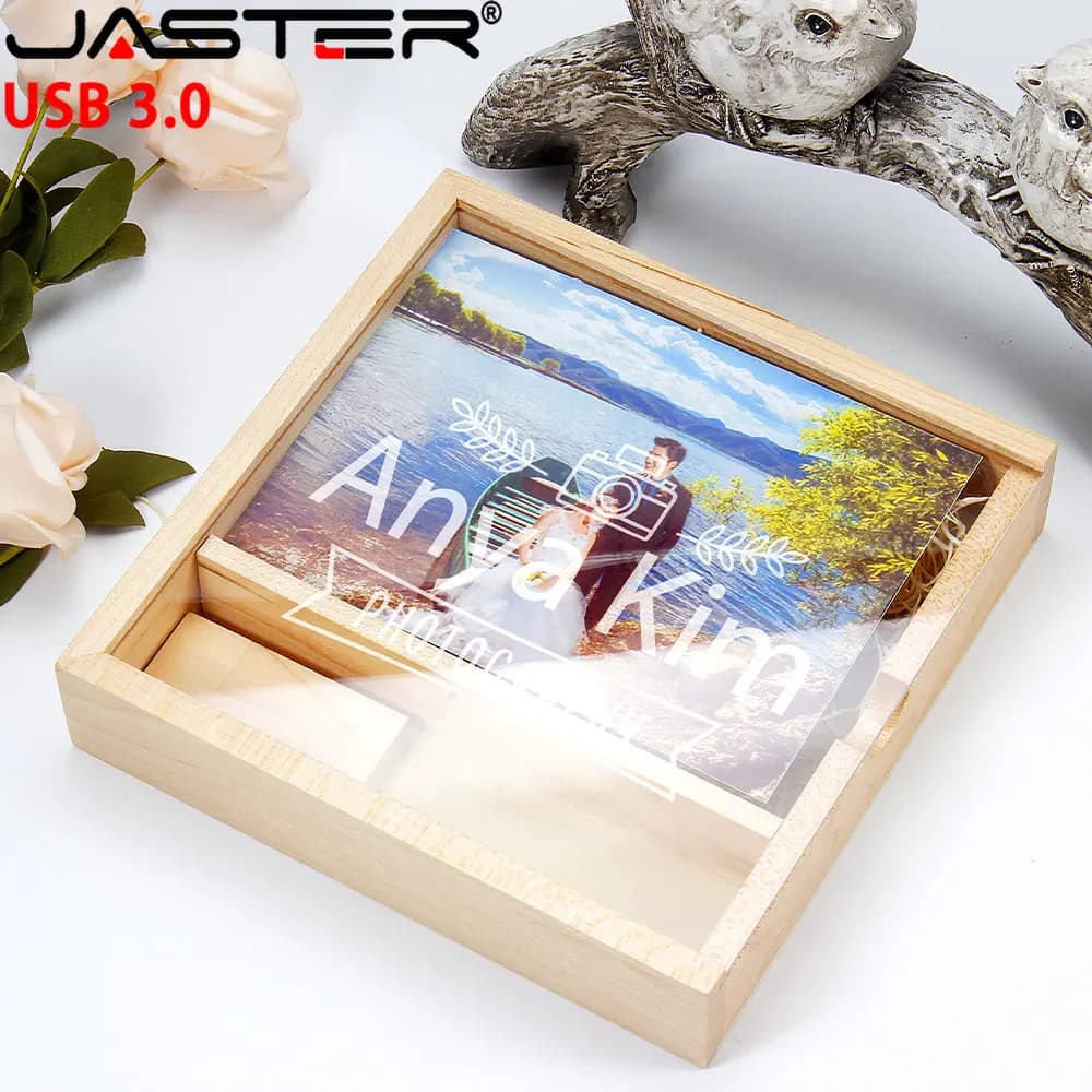 JASTER Chiavetta USB in Legno 128GB, Regalo Creativo per Fotografia e Matrimonio, Memoria USB 3.0 64GB, Pen Drive con Incisione Laser 32G