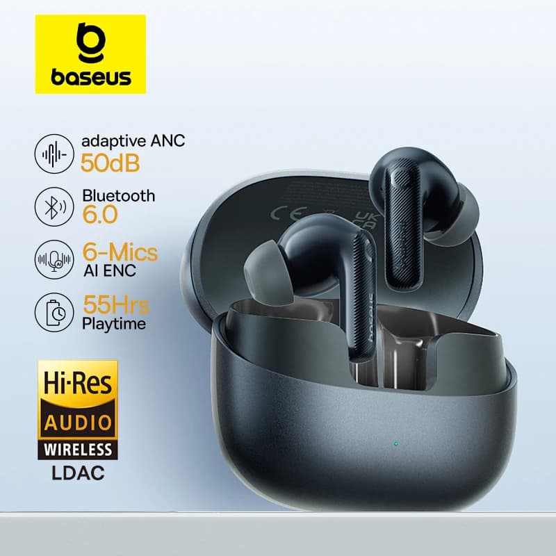 Baseus EP10 Pro ANC Auricolari Wireless Bluetooth 6.0 Auricolari 50dB Cuffie adattitive in tempo reale 6 Mic LDAC ad alta risoluzione IP55 Auricolari