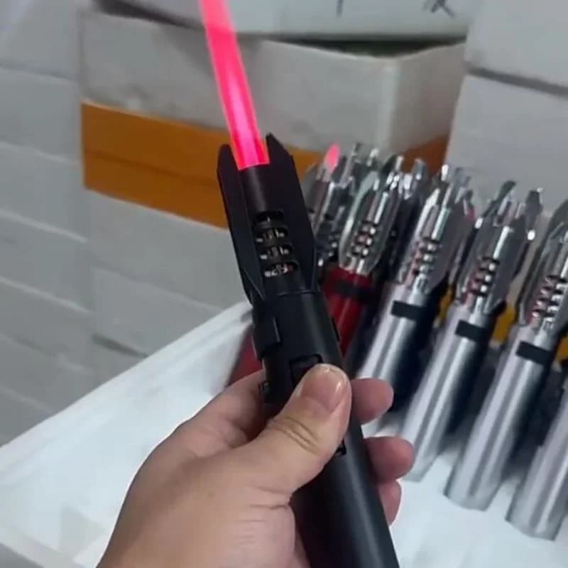 Hot selling portable windproof red flame butane gas lighter for outdoor barbecue, high-temperature and high firepower spray gun