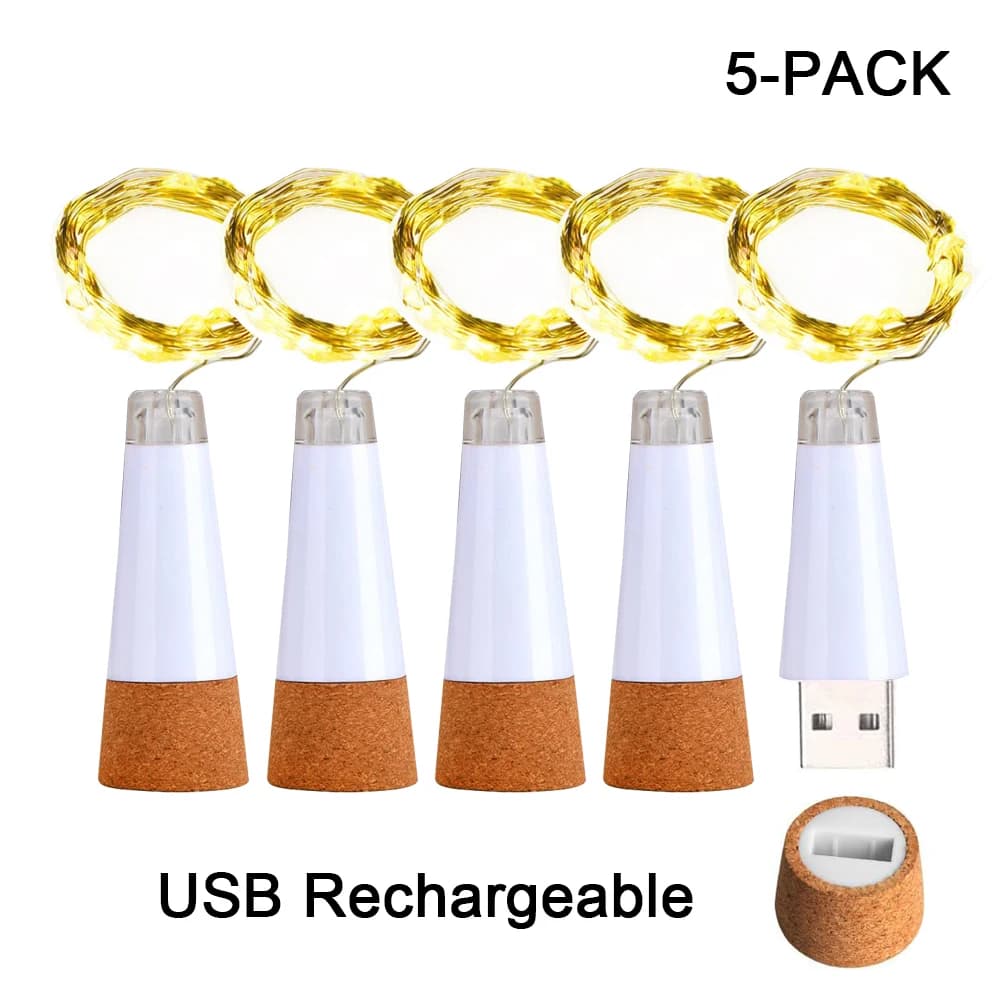 2m 20 LED Bottiglia di sughero Fata Luce USB ricaricabile Decorazione per interni Lampada a corda per Bar Camera da letto Festa a casa Matrimonio Natale