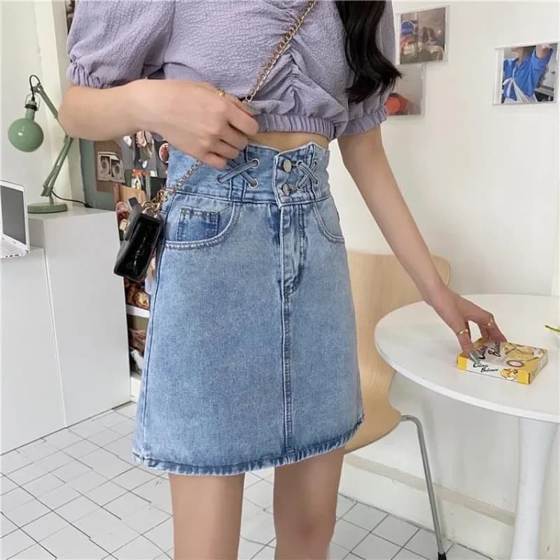 Women's Blue jeans skirts with short pocket News in streetwear Korean style Fashion Summer 2025 Women's V jeans skirt of high quality