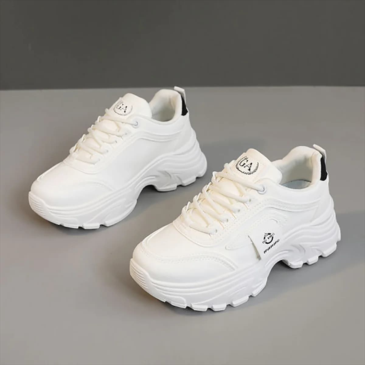 Sneakers Chunky da donna con plateau da 5 cm per l'uso quotidiano, lacci rotondi, fodera traspirante, scarpe casual antiscivolo e resistenti all'usura