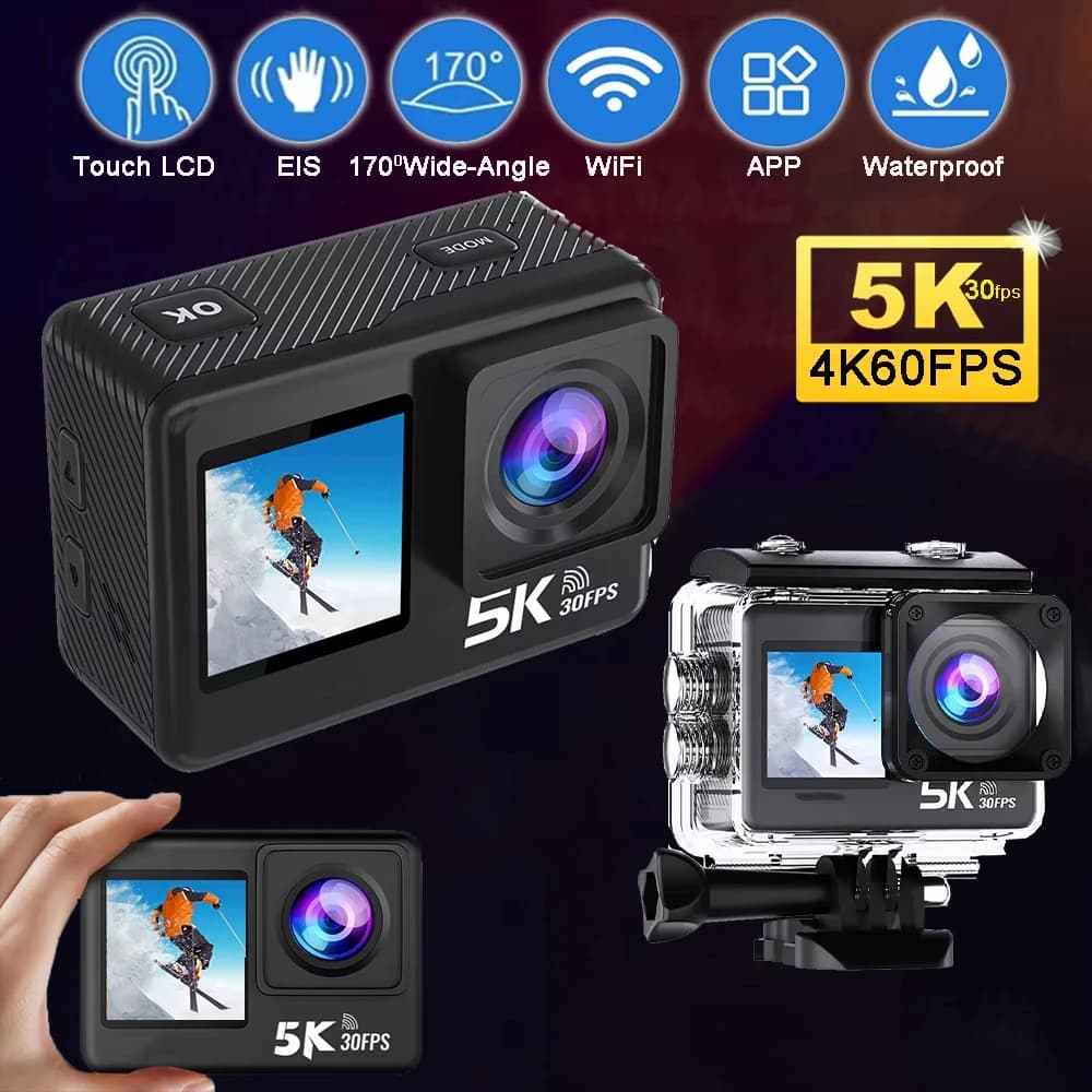Action Camera 5K 4K/30FPS with double fencing Waterproof underwater camera APP WiFi remote control Helmet Sports recorder