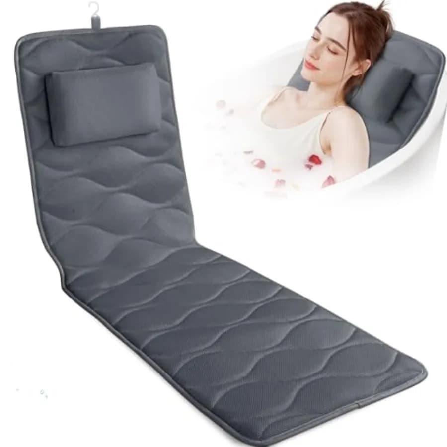 Bathroom cushion with wash bag and 17 Anti-slip suction cups, Extra pillow Thick and Soft for bath for head, neck and shoulders