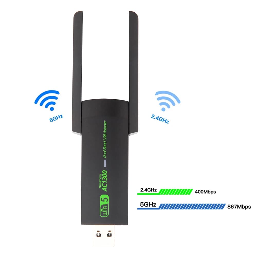 Drive free 1300Mbps Gigabit Dual Band USB2.0 scheda di rete Wireless RTL8812 adattatore Wifi 2.4G 5G antenna ricevitore Dongle Wireless