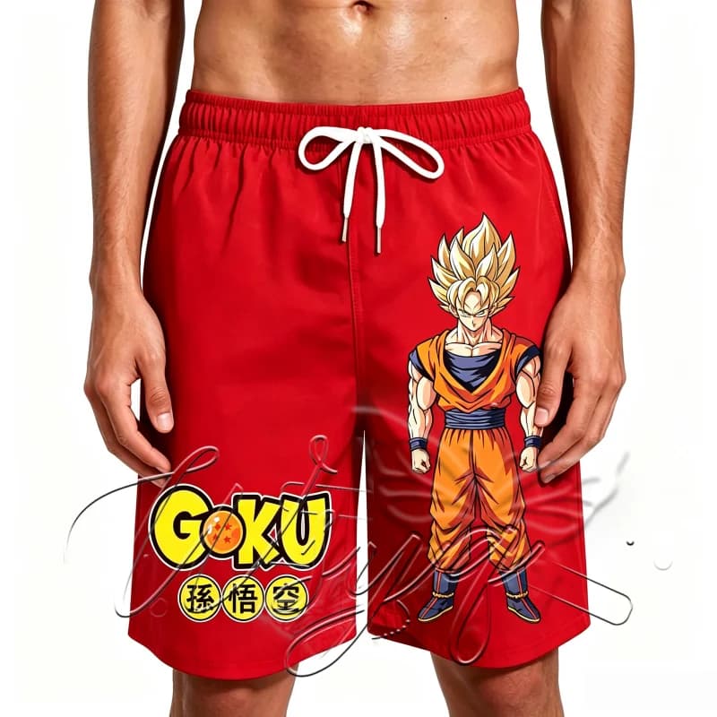 Unisex Summer Quick Dry Sports Shorts Dragon Ball Standing Super Saiyan Goku Japanese Character Print Beach Surf Swim Pants