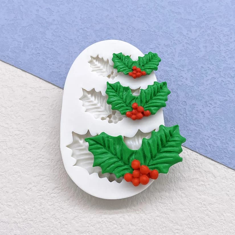 Holly Berry Christmas Silicone Sugarcraft Mold strumenti in resina Cupcake Baking Mold strumenti per decorare torte fondente