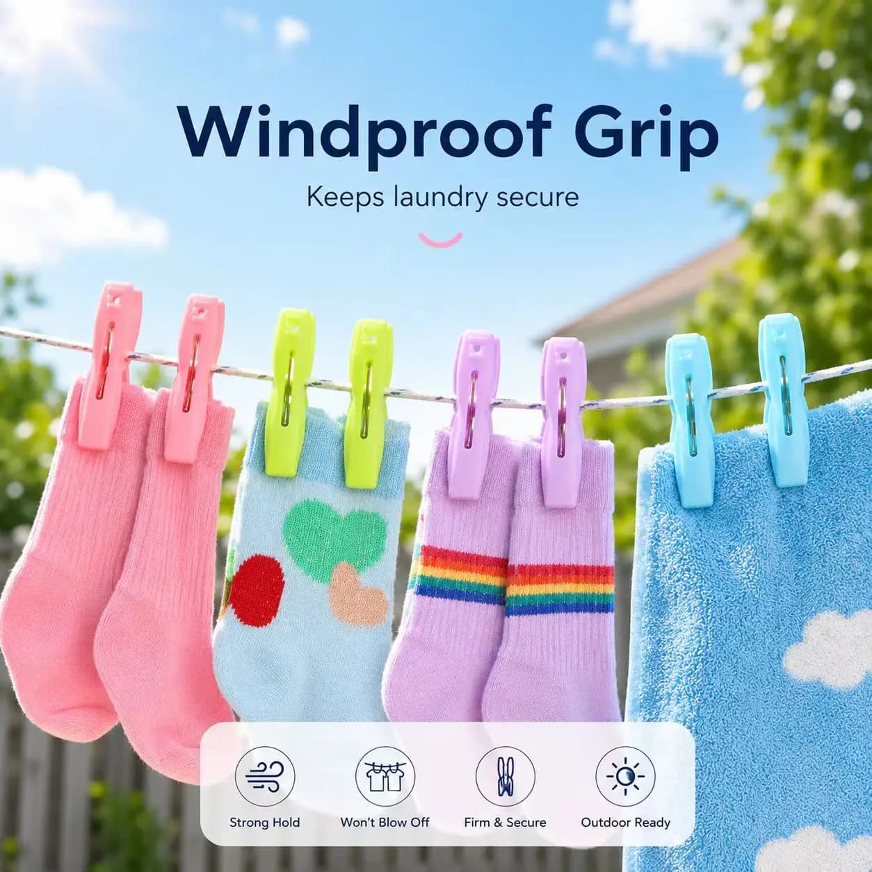 Plastic Clothes Pegs, 20/40/80Pcs Optional, Laundry Clips for Socks Underwear Clothes Drying