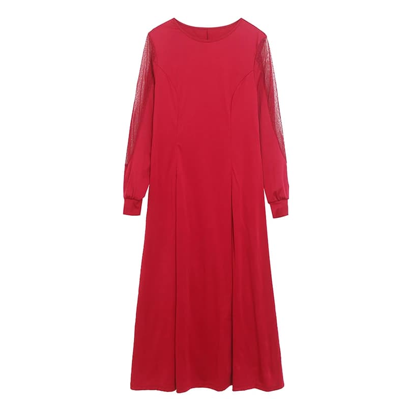 Abito Elegante a Doppio Strato in Rete a Maniche Lunghe con Collo Rotondo, Colori Vivaci, Comodo, in Seta, per il Pendolarismo Urbano
