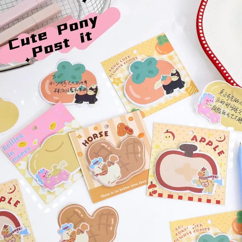 5/10 libri di simpatici foglietti adesivi a forma di pony, pratici e divertenti, con adesivo, per decorare quaderni, appunti e forniture di cancelleria.